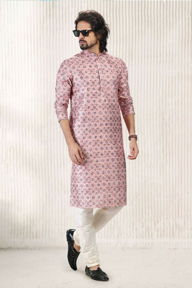 Raivat Ethnic Jacquard Banarasi Silk Digital Print Kurta Pajama In Dark Pink Colour | Grocsy