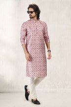 Raivat Ethnic Jacquard Banarasi Silk Digital Print Kurta Pajama In Dark Pink Colour | Grocsy