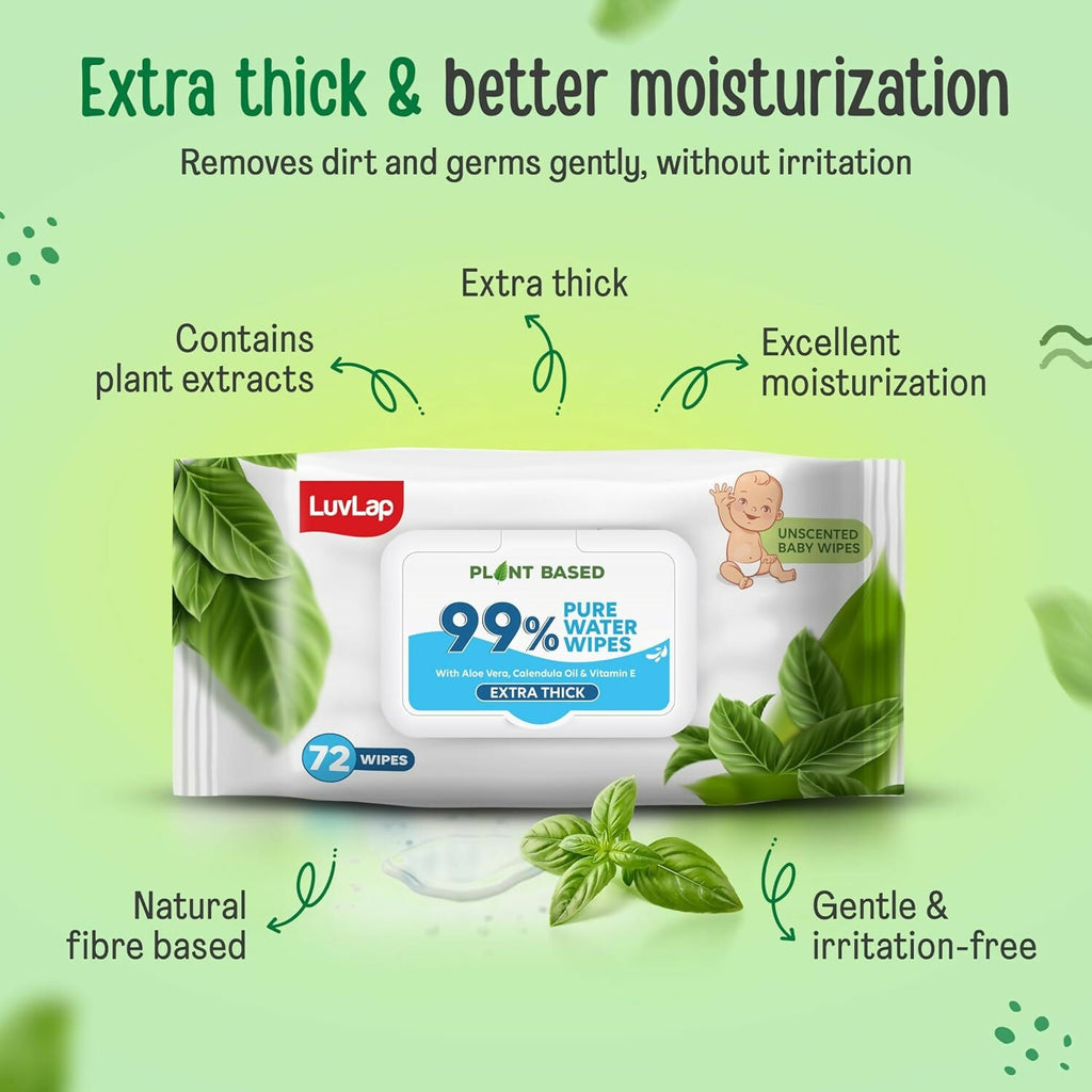 LuvLap Plant Based 99% Pure Water Extra Thick Unscented Baby Wipes | Grocsy