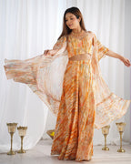 Lorenvalley Fashion Faux Georgette Floral Printed Shrug Blouse With Palazzo Set | Grocsy