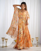 Lorenvalley Fashion Faux Georgette Floral Printed Shrug Blouse With Palazzo Set | Grocsy