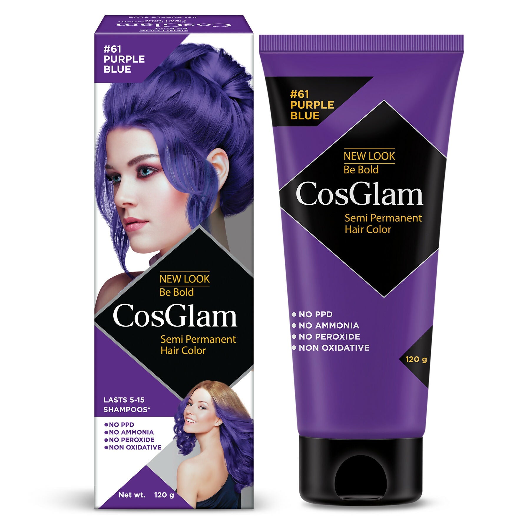 Cosglam Semi Permanent Hair Color for Women & Men (#61 Purple Blue) | Grocsy