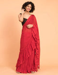 Suta Red Pure Cotton Solid Ruffle Saree | Grocsy