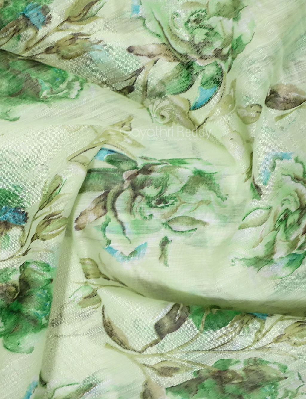 Shades of Light Parrot Green Colour Floral Design Semi Chanderi Saree By Gayathri Reddy Designer Studio | Grocsy