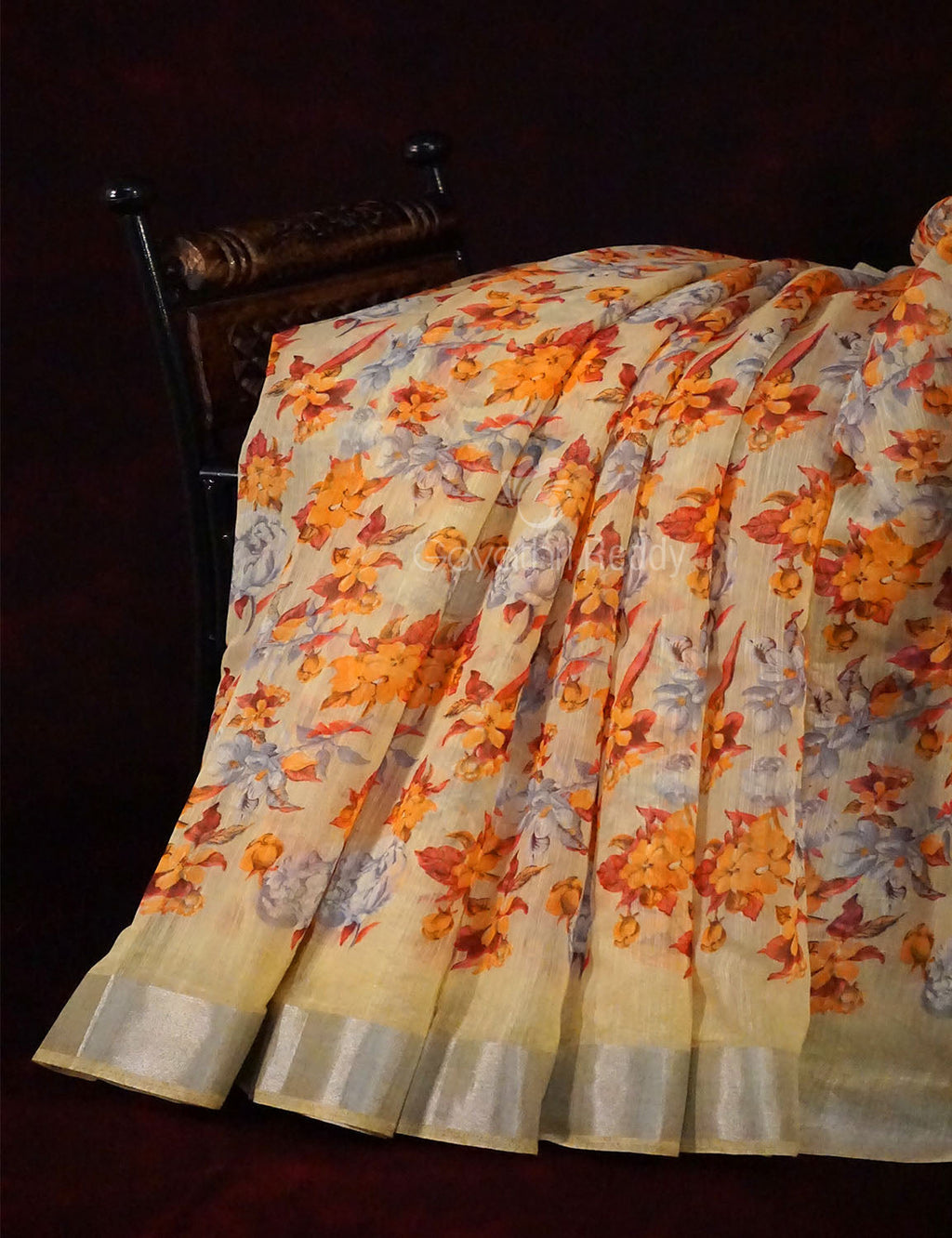 Light Beige Colour Floral Design Semi Chanderi Saree By Gayathri Reddy Designer Studio | Grocsy