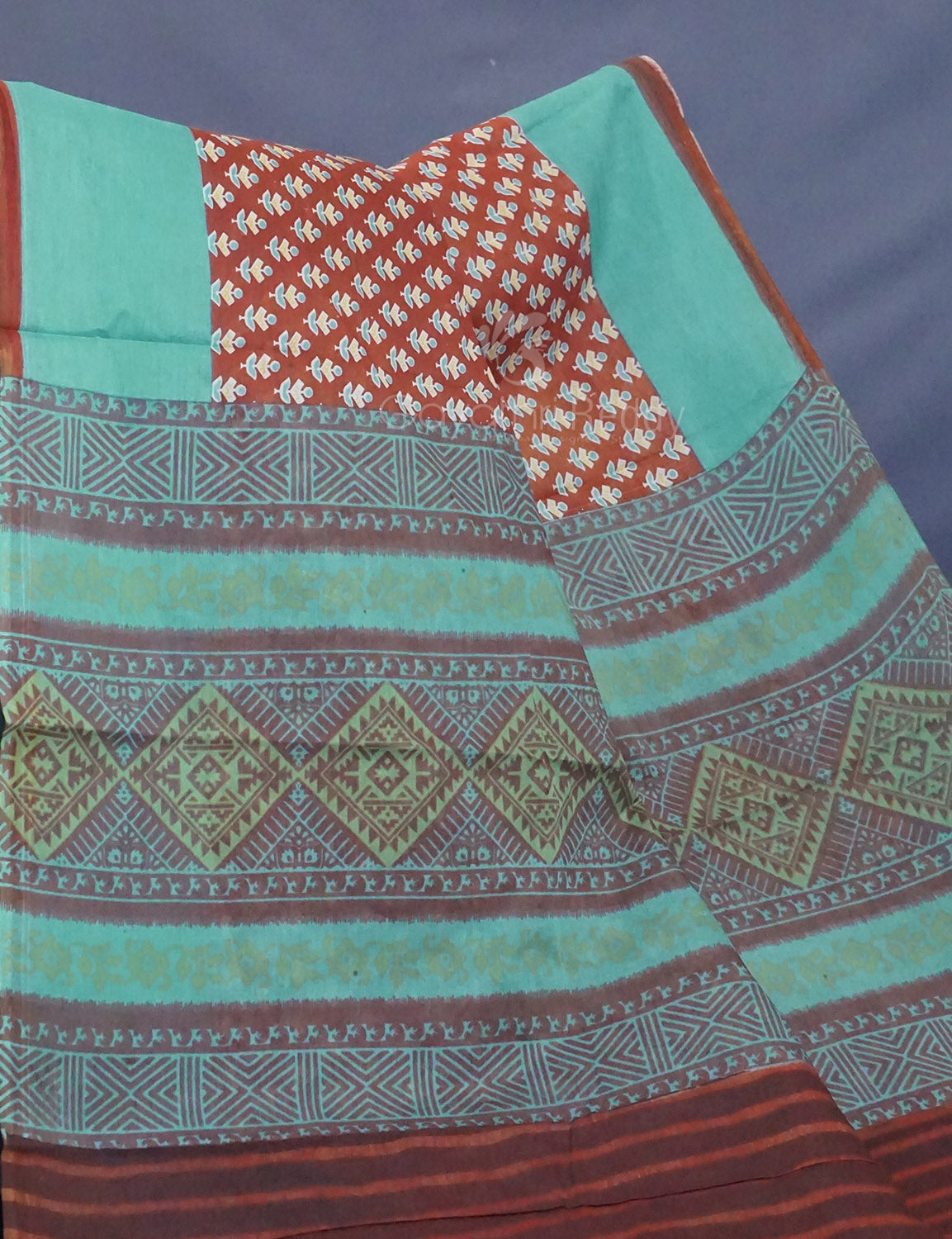 Rust Colour Bagroo Print Pure Mulmul Cotton Saree By Gayathri Reddy Designer Studio | Grocsy