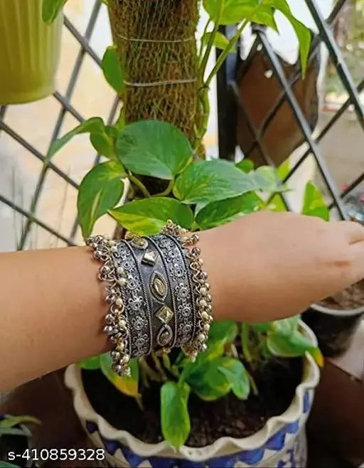 Tehzeeb Creations Women's Oxidised Afghani Style Bangle (Kadha) With Ghungroo | Grocsy