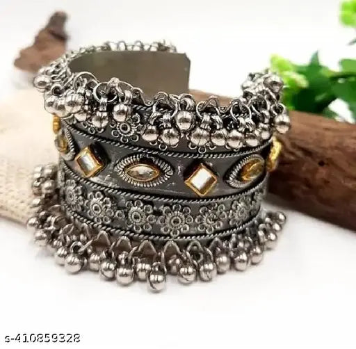 Tehzeeb Creations Women's Oxidised Afghani Style Bangle (Kadha) With Ghungroo | Grocsy