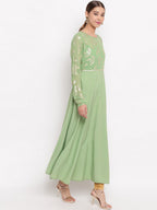 Janasya Women Green Printed Anarkali Kurta | Grocsy