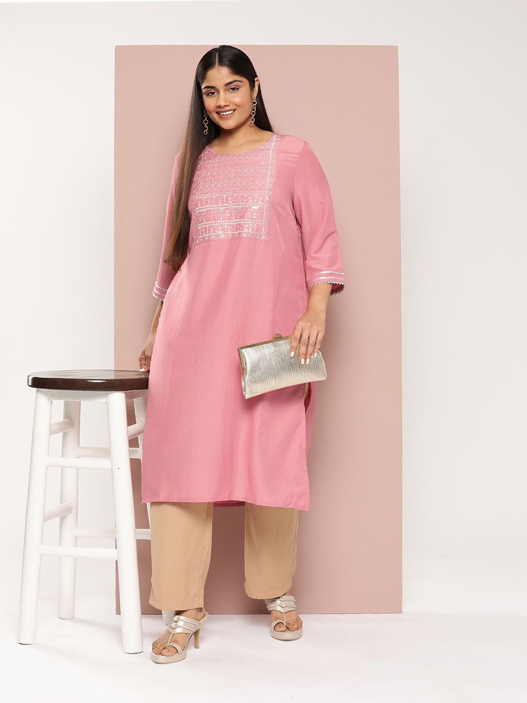 Sztori Plus Size Ethnic Motifs Embroidered Sequinned Gotta Patti Detailed Kurta | Grocsy