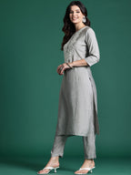 Indo Era Ethnic Motifs Embroidered Thread Work Kurta with Trousers | Grocsy