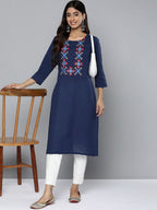 HERE&NOW Yoke Design Thread Work Cotton Kurta | Grocsy