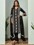 Sangria Chikankari Embroidered Straight Kurta & Trouser With Dupatta | Grocsy