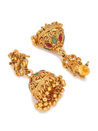 Aadita Gold-Toned Red & Green Stone-Studded Temple Jewelry Set | Grocsy
