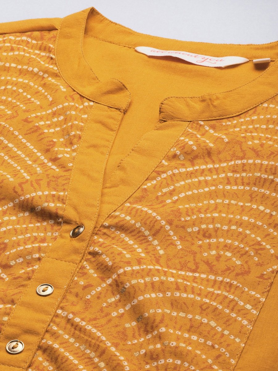 All About You Women Yellow Bandhani Yoke Design Pure Cotton Kurta | Grocsy