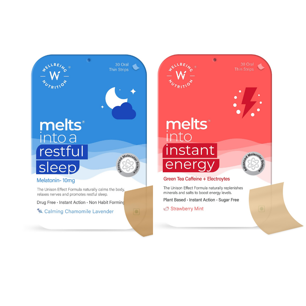 Wellbeing Nutrition Melts Restful Sleep & Instant Energy Oral Strips Combo | Grocsy