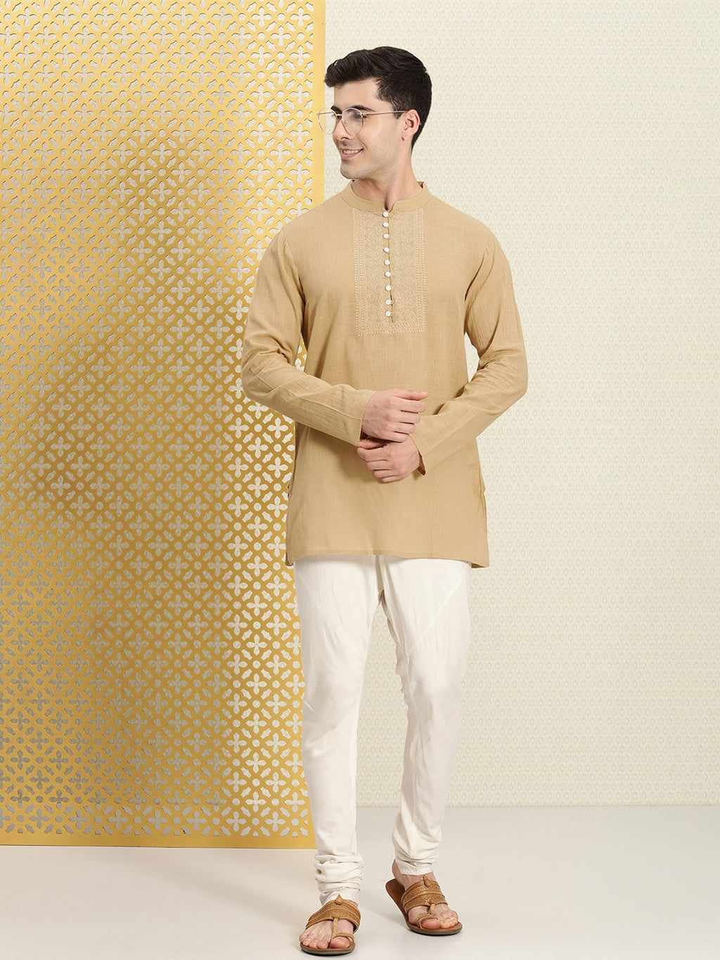 House of Pataudi Men Pure Cotton Solid Chikankari Jashn Short Kurta | Grocsy