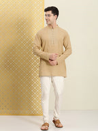 House of Pataudi Men Pure Cotton Solid Chikankari Jashn Short Kurta | Grocsy