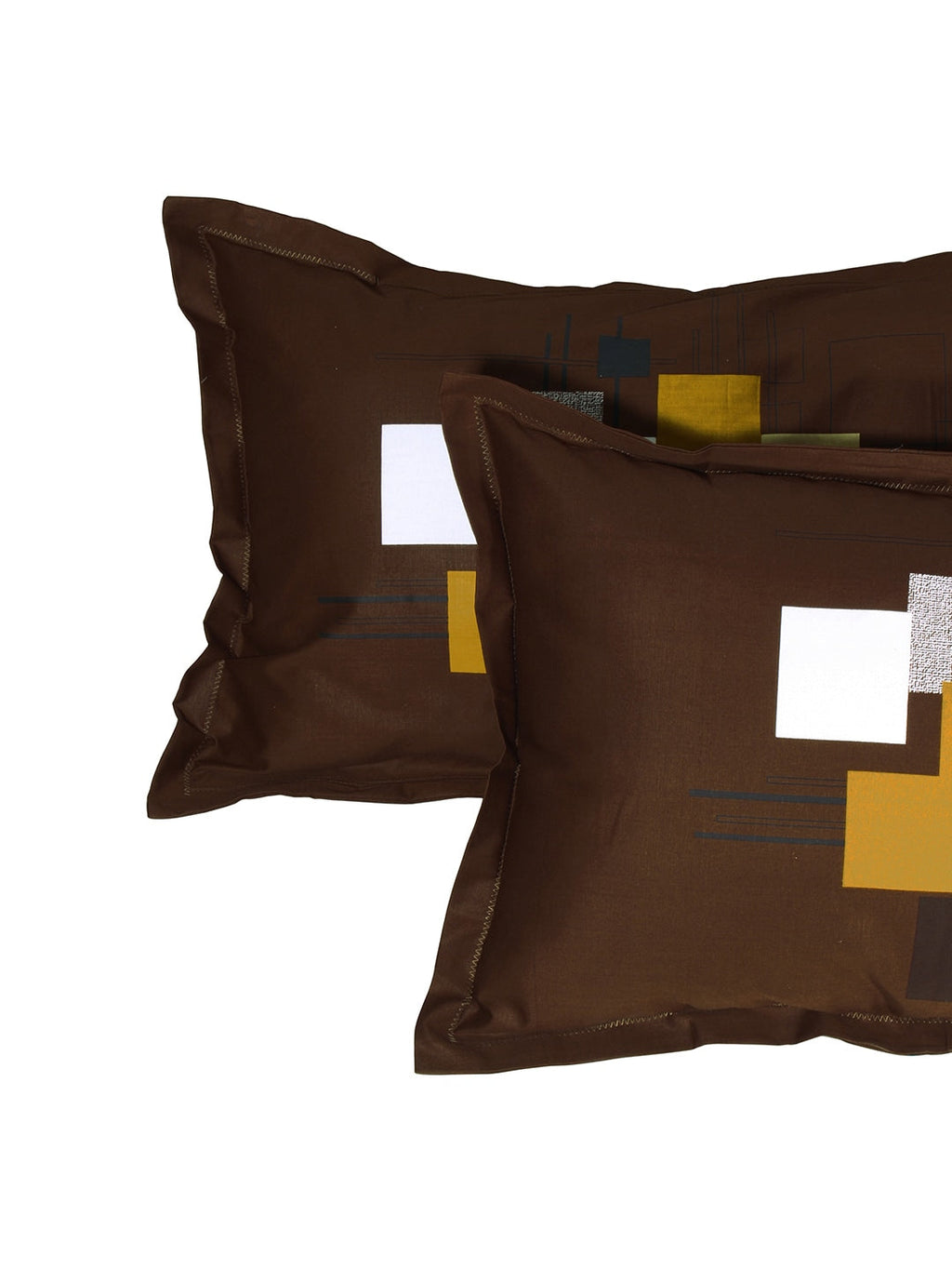 Story@home Cream-Coloured & Brown Abstract 300 TC Cotton 1 King Bedsheet with 2 Pillow Covers | Grocsy