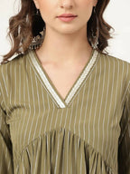 FIORRA Women's Olive Green Poly Crepe A-Line Kurta Set | Grocsy