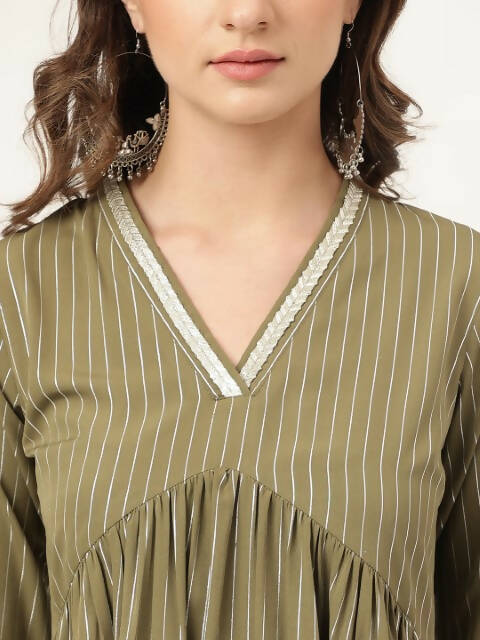 FIORRA Women's Olive Green Poly Crepe A-Line Kurta Set | Grocsy