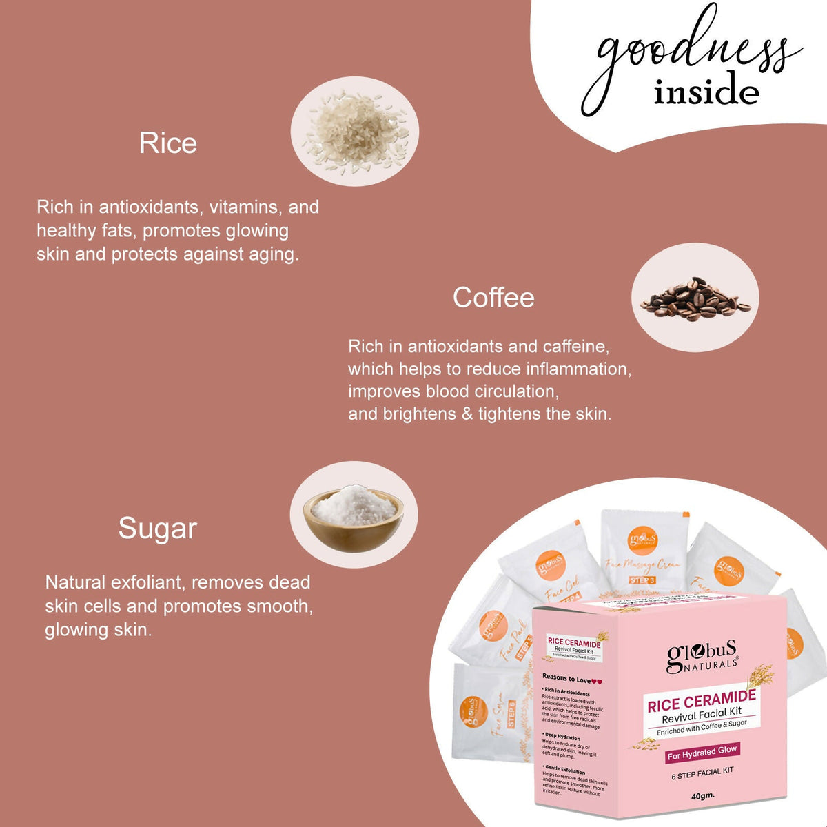 Globus Naturals Rice Ceramide 6 Step Facial Kit For Korean Glass Skin | Grocsy