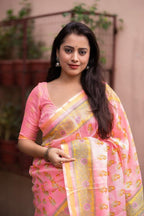 Pink Silk Blend Geometric Saree with Unstitched Blouse - A2M | Grocsy