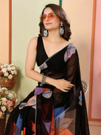 Black Georgette Designer Printed Ready To Wear Saree - Elite | Grocsy