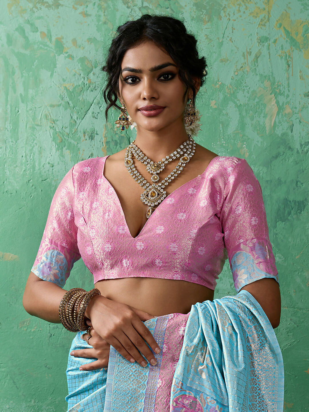 Shree Shyam Fashion Sky Blue Linen Cotton Saree | Grocsy