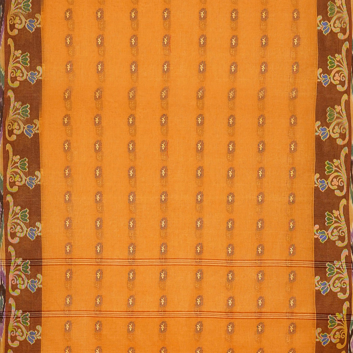 Exclusive Collection 100% Pure Cotton Orange Tant Saree With Hand Weaving Work | Grocsy