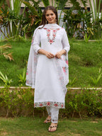 The52 Thread work on Viscose Fabric Straight Kurta, Pant and Dupatta Set | Grocsy