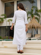 The52 Thread work on Viscose Fabric Straight Kurta, Pant and Dupatta Set | Grocsy