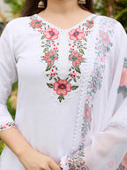 The52 Thread work on Viscose Fabric Straight Kurta, Pant and Dupatta Set | Grocsy