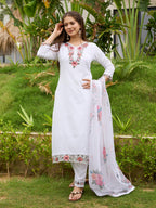 The52 Thread work on Viscose Fabric Straight Kurta, Pant and Dupatta Set | Grocsy
