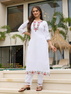 The52 Thread work on Viscose Fabric Straight Kurta, Pant and Dupatta Set | Grocsy
