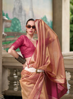 Anaita Pink Designer Weaving Pure Tissue Saree With Blouse | Grocsy