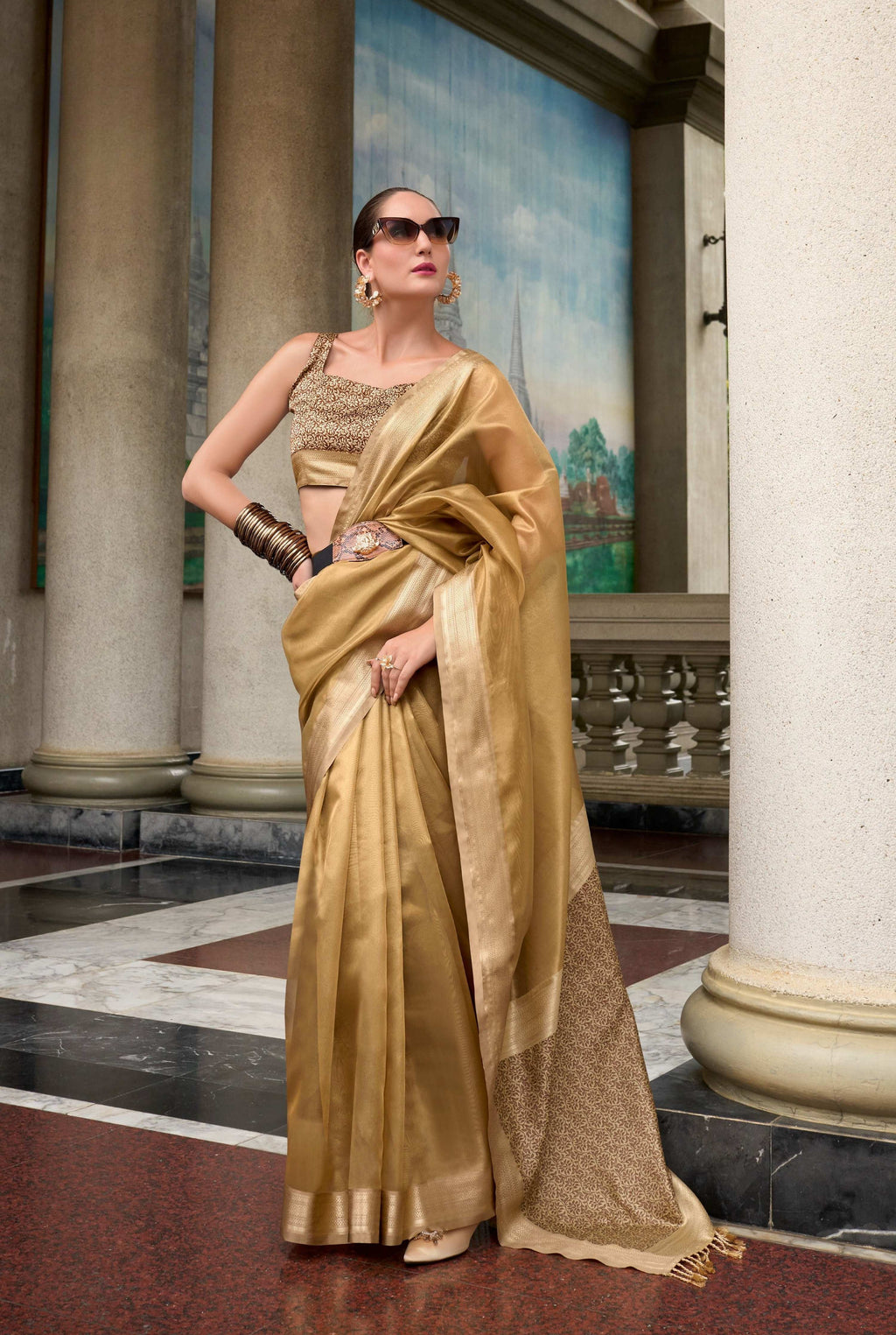 Anaita Chiku Designer Weaving Pure Tissue Saree With Blouse | Grocsy