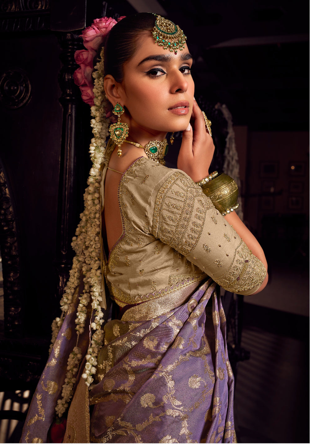 Anaita Lavender Viscose Tissue Has Worked Pallu Saree With Embroidered Blouse Piece | Grocsy