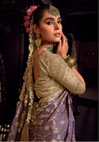 Anaita Lavender Viscose Tissue Has Worked Pallu Saree With Embroidered Blouse Piece | Grocsy