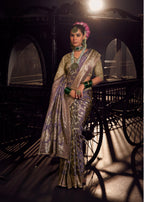 Anaita Lavender Viscose Tissue Has Worked Pallu Saree With Embroidered Blouse Piece | Grocsy