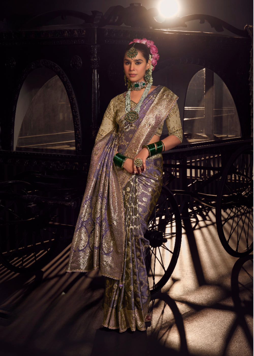 Anaita Lavender Viscose Tissue Has Worked Pallu Saree With Embroidered Blouse Piece | Grocsy