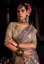 Anaita Lavender Viscose Tissue Has Worked Pallu Saree With Embroidered Blouse Piece | Grocsy