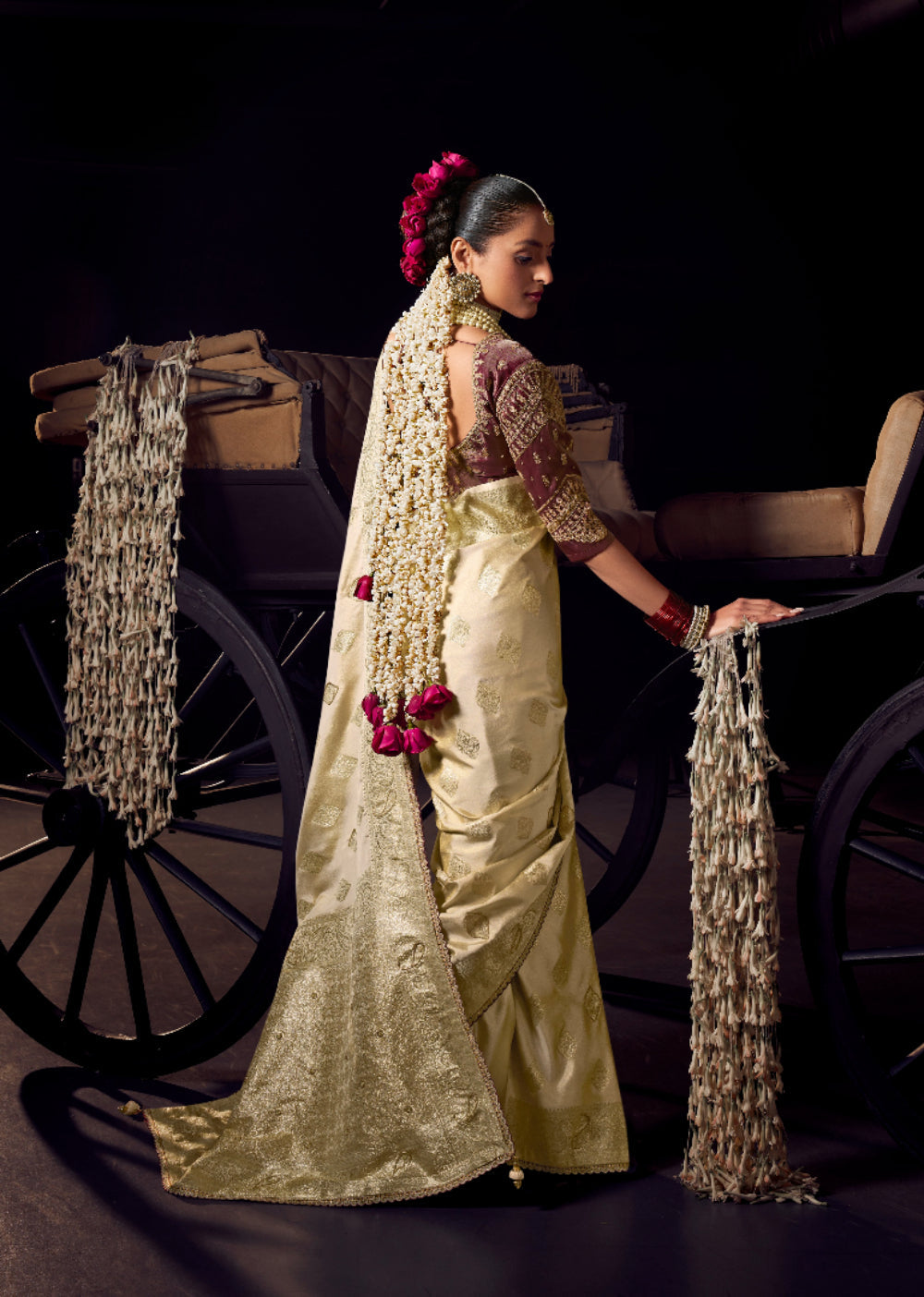 Anaita Beige Viscose Tissue Has Worked Pallu Saree With Embroidered Blouse Piece | Grocsy