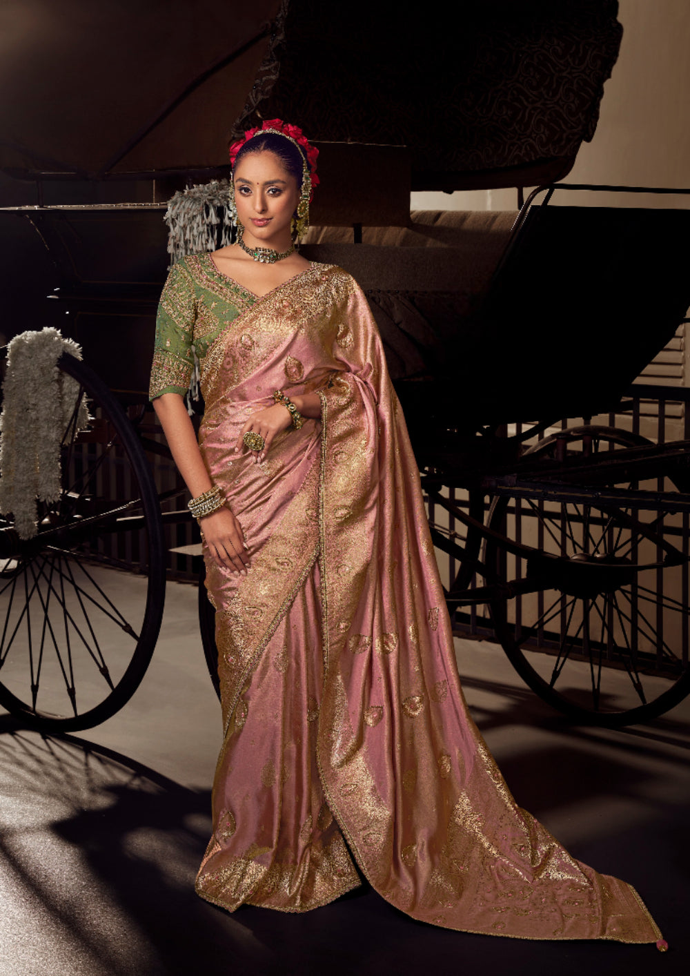 Anaita Green Viscose Tissue Has Worked Pallu Saree With Embroidered Blouse Piece | Grocsy