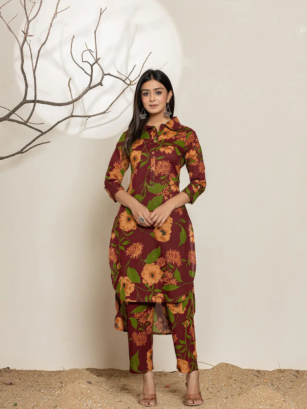 Yufta Maroon Cotton Co-Ord Set | Grocsy