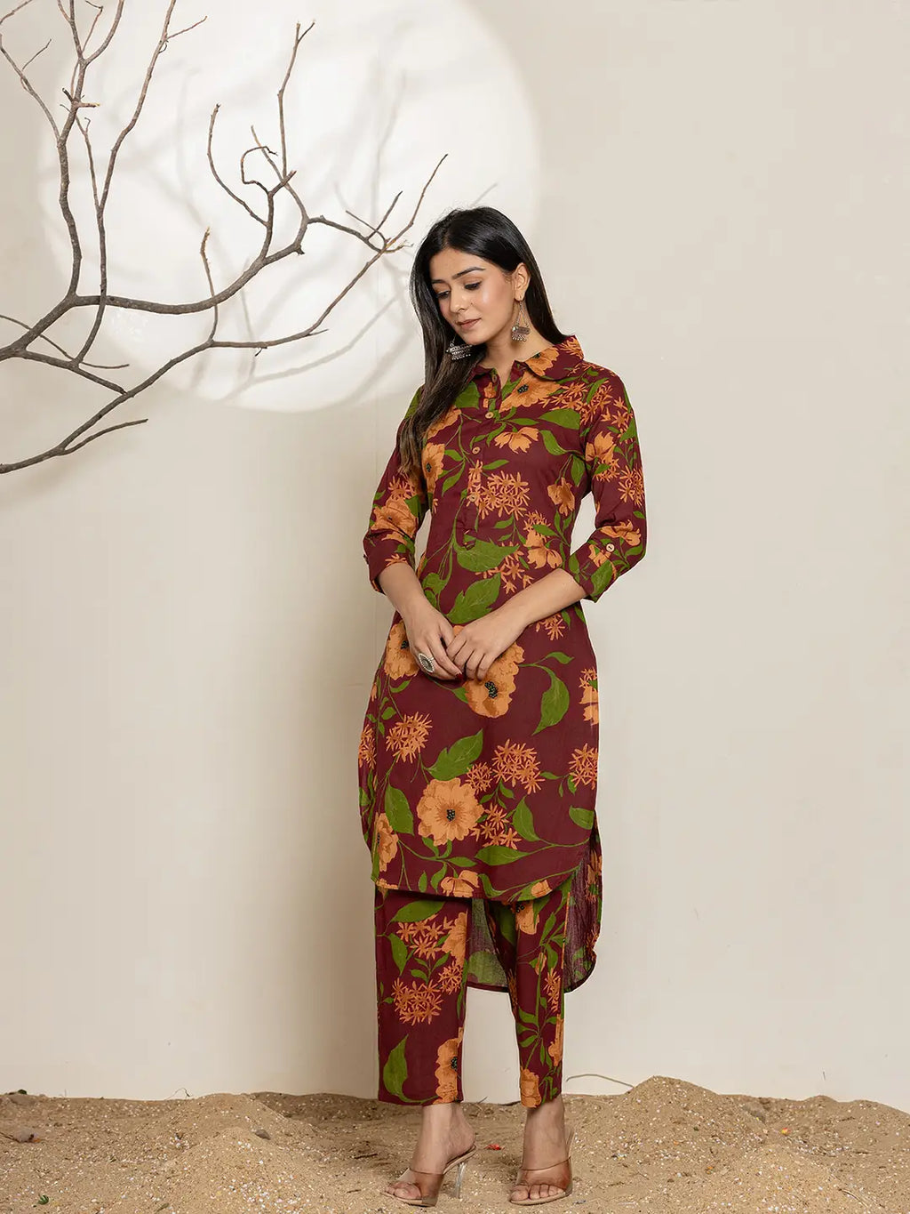 Yufta Maroon Cotton Co-Ord Set | Grocsy