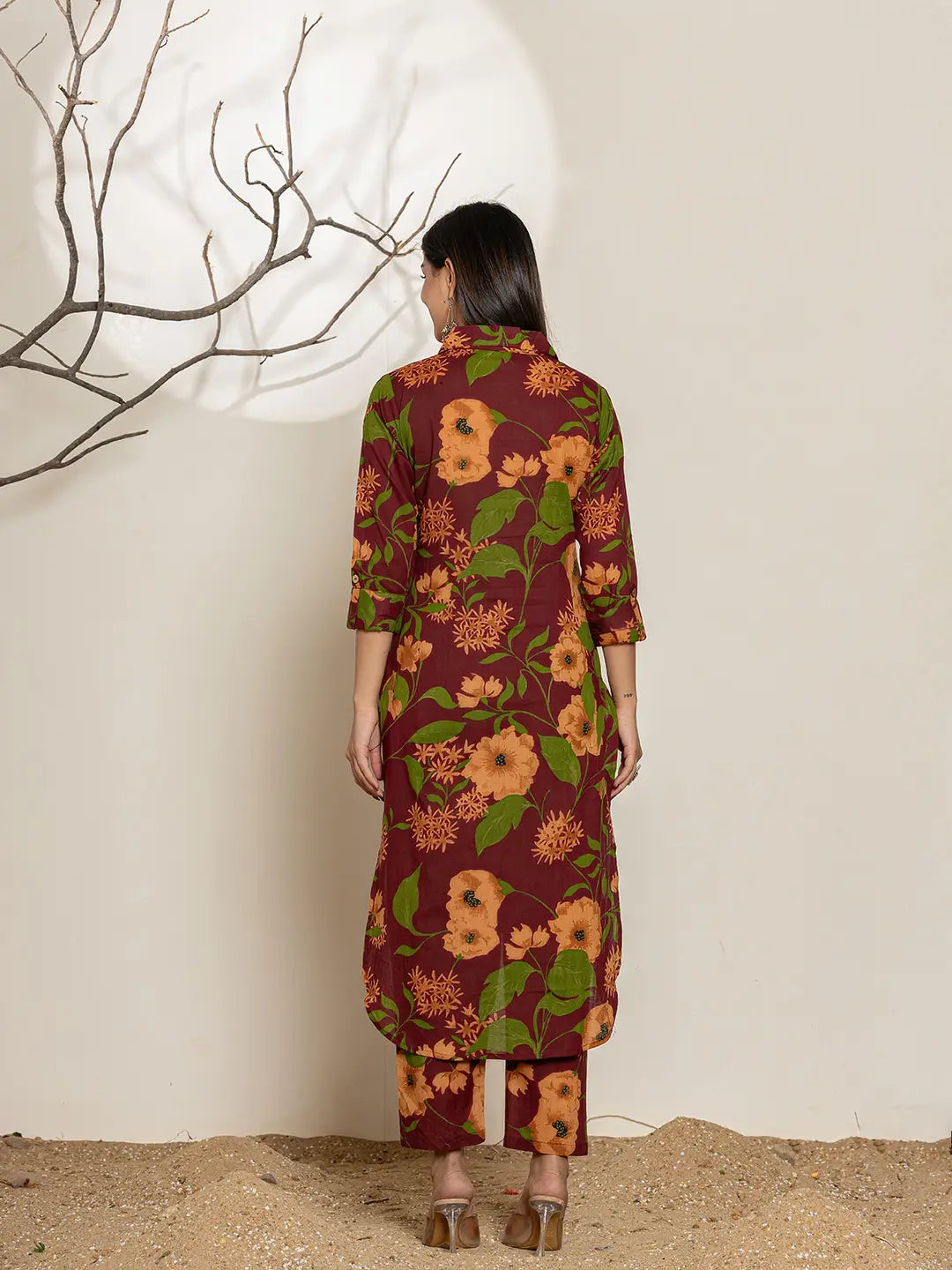 Yufta Maroon Cotton Co-Ord Set | Grocsy