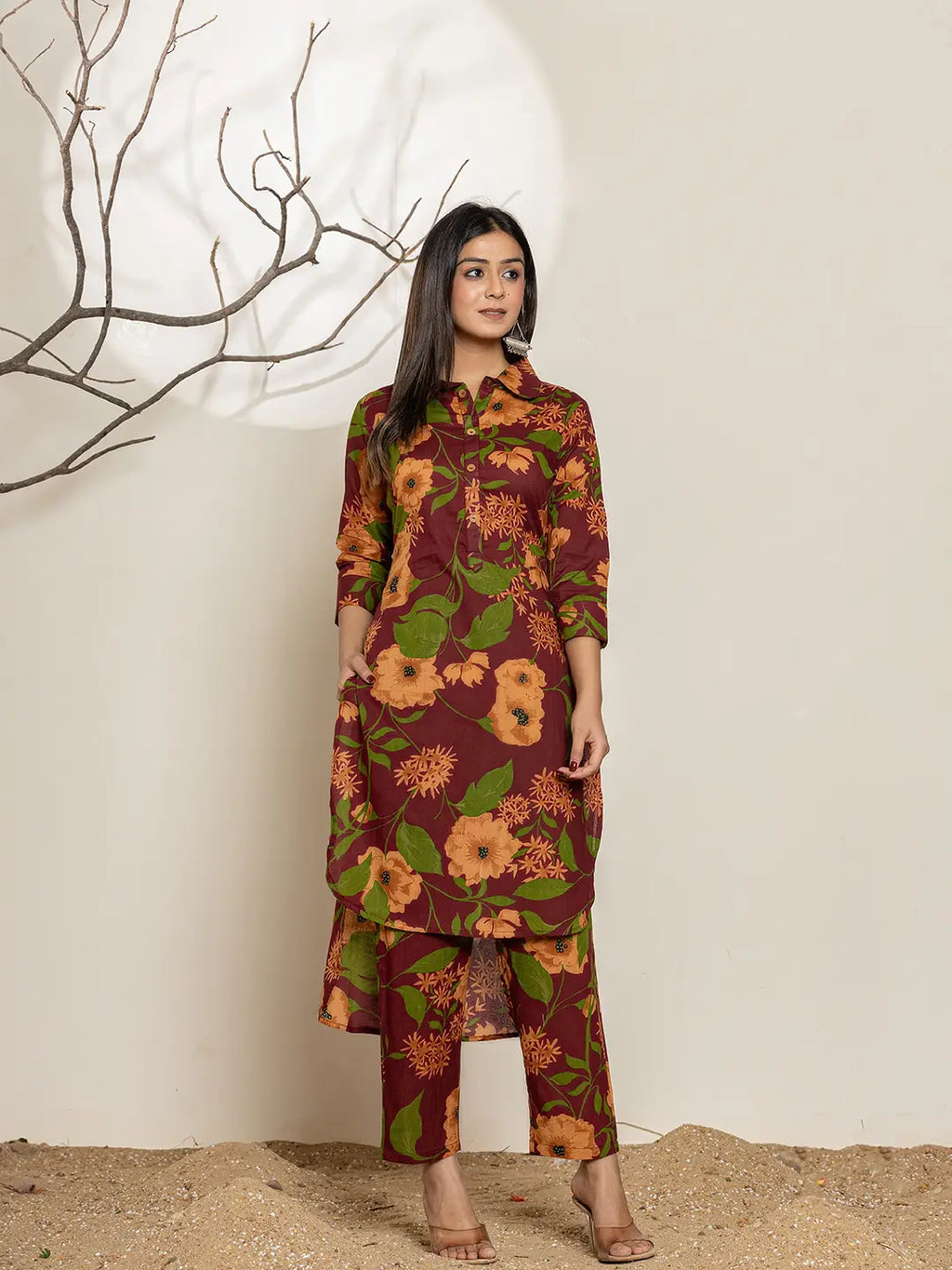 Yufta Maroon Cotton Co-Ord Set | Grocsy