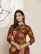 Yufta Maroon Cotton Co-Ord Set | Grocsy