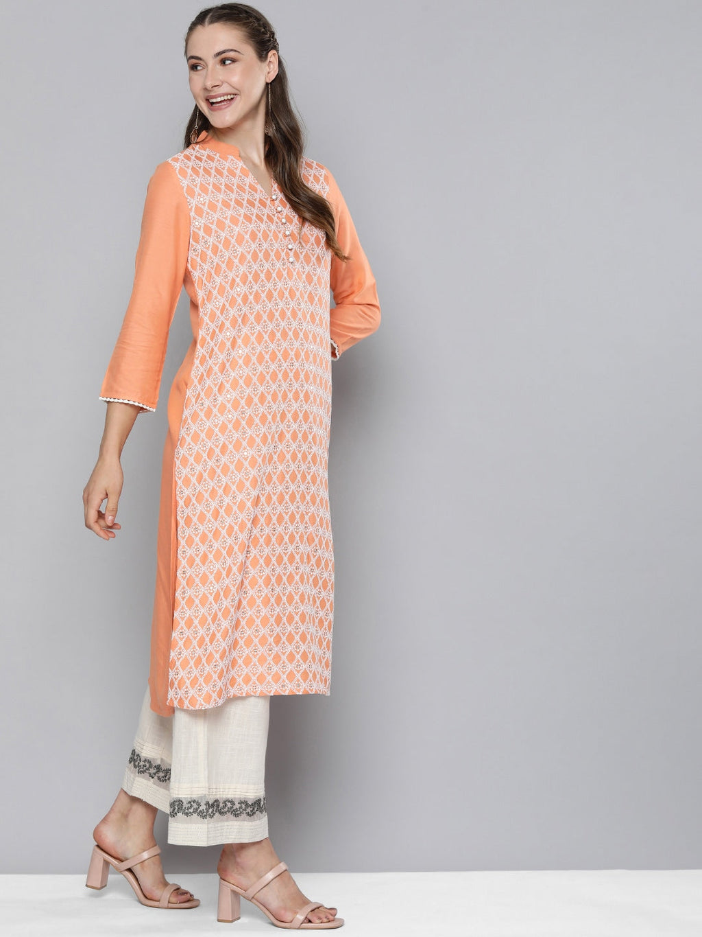 HERE&NOW Women Ethnic Motifs Embroidered Sequined Kurta | Grocsy